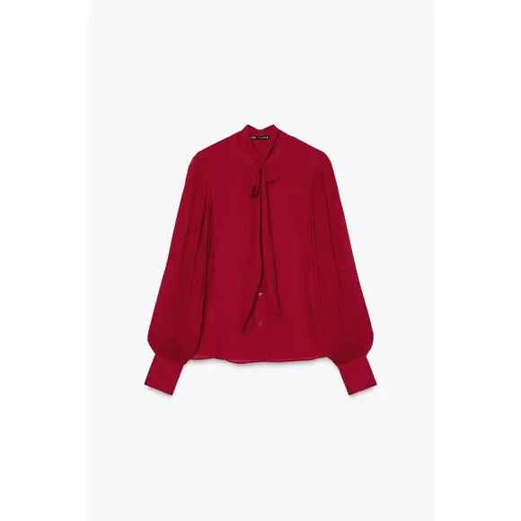 Zara | Tops | Zara Bow Blouse Zw Collection Tie Blouse M Red
